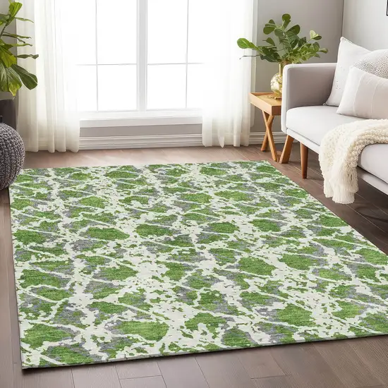 Green Gray And Ivory Abstract Washable Area Rug With UV Protection Photo 4