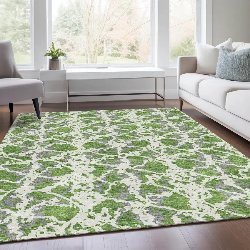 Green Gray And Ivory Abstract Washable Area Rug With UV Protection Photo 5