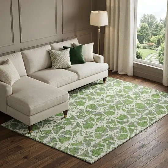 Green Gray And Ivory Abstract Washable Area Rug With UV Protection Photo 1
