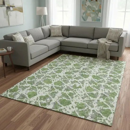 Green Gray And Ivory Abstract Washable Area Rug With UV Protection Photo 2