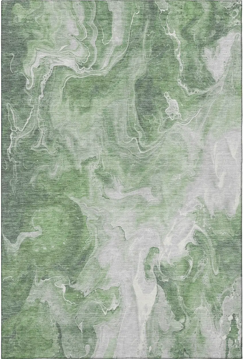 Green Gray And Ivory Abstract Washable Area Rug With UV Protection Photo 3