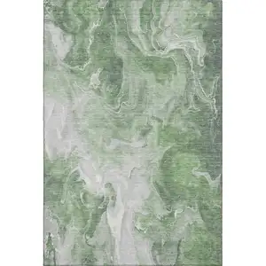 Photo of Green Gray And Ivory Abstract Washable Area Rug With UV Protection