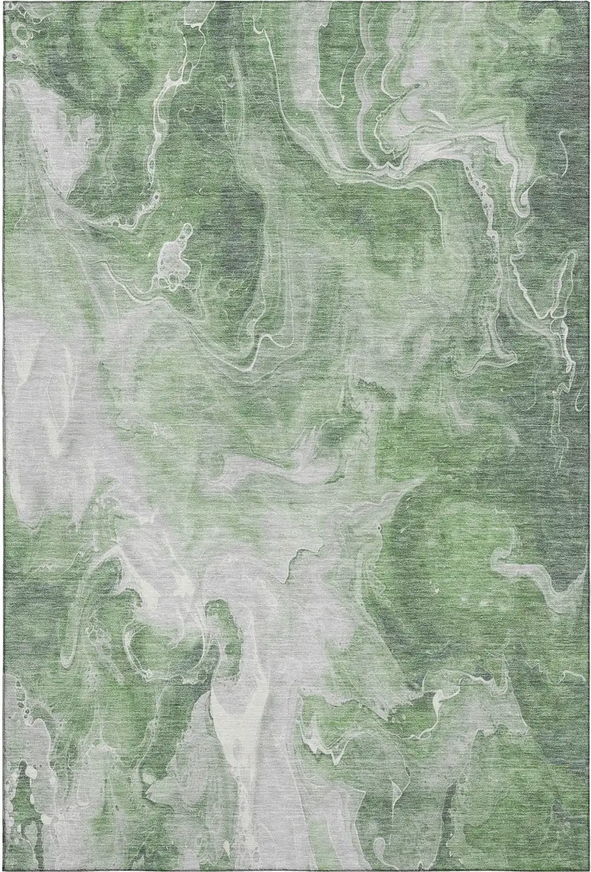 Green Gray And Ivory Abstract Washable Area Rug With UV Protection Photo 1