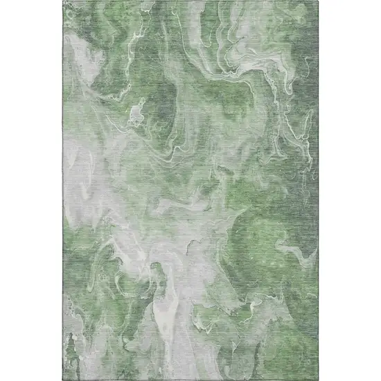 Green Gray And Ivory Abstract Washable Area Rug With UV Protection Photo 1