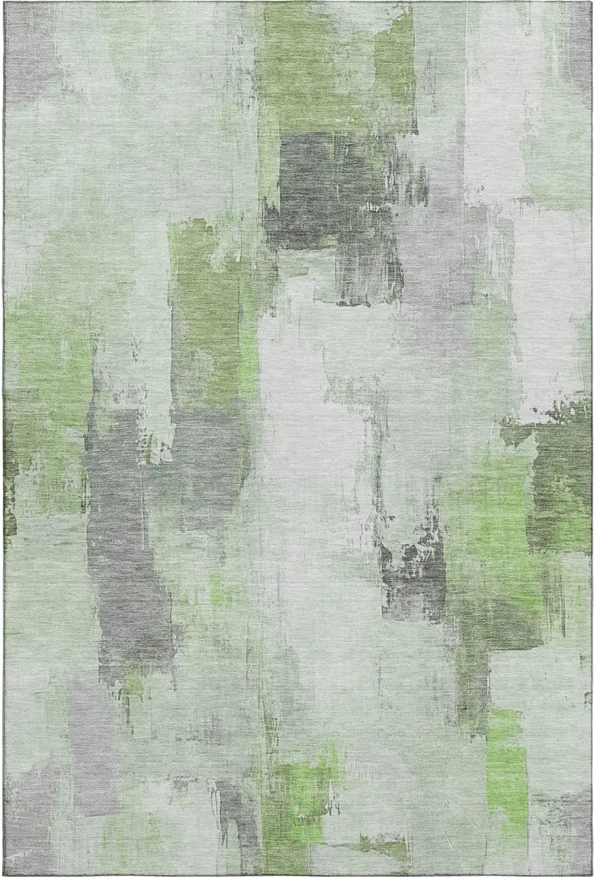 Green Gray And Ivory Abstract Washable Area Rug With UV Protection Photo 1