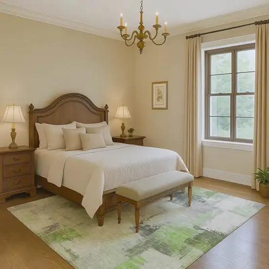 Green Gray And Ivory Abstract Washable Area Rug With UV Protection Photo 5