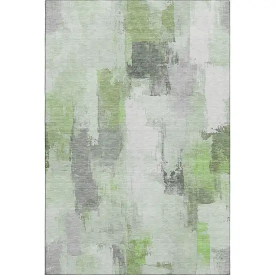 Green Gray And Ivory Abstract Washable Area Rug With UV Protection Photo 1