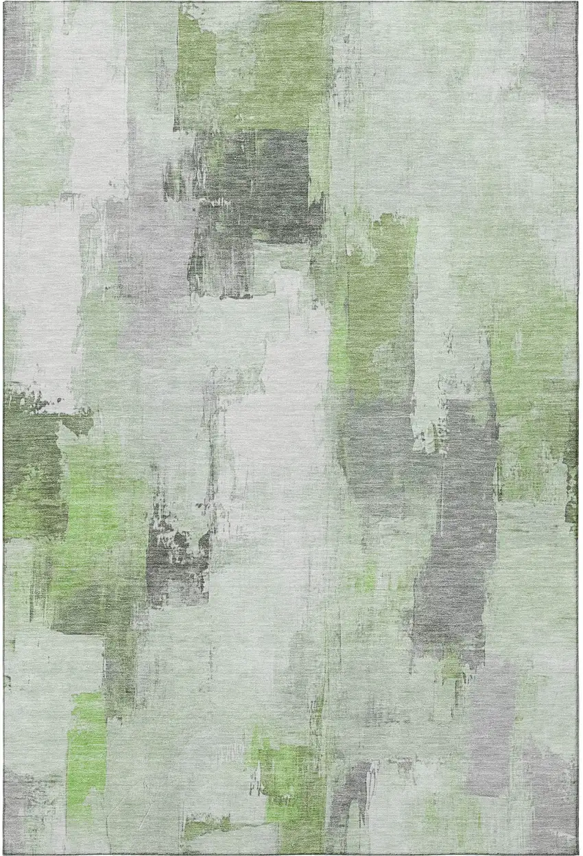 Green Gray And Ivory Abstract Washable Area Rug With UV Protection Photo 3
