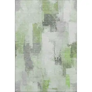 Photo of Green Gray And Ivory Abstract Washable Area Rug With UV Protection