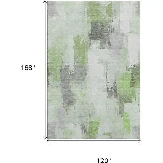 Green Gray And Ivory Abstract Washable Area Rug With UV Protection Photo 9