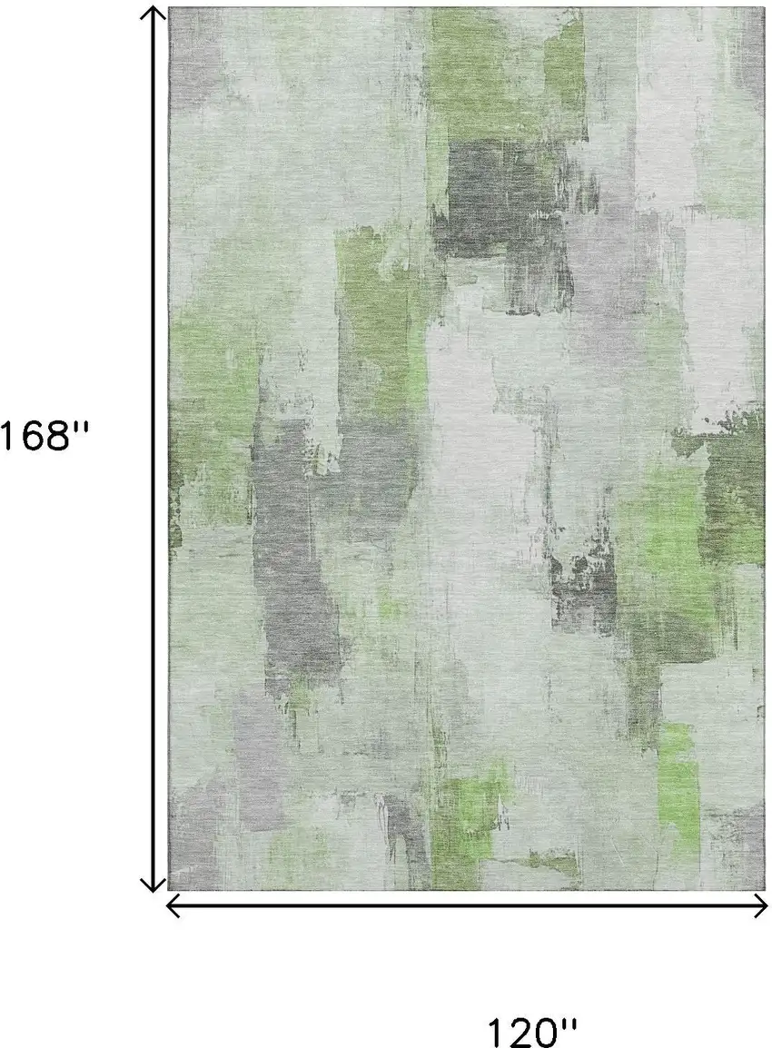 Green Gray And Ivory Abstract Washable Area Rug With UV Protection Photo 9