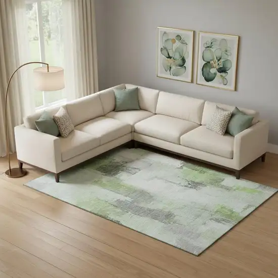 Green Gray And Ivory Abstract Washable Area Rug With UV Protection Photo 2