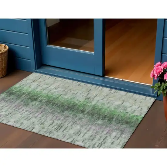 Green Gray And Ivory Abstract Washable Indoor Outdoor Area Rug Photo 1