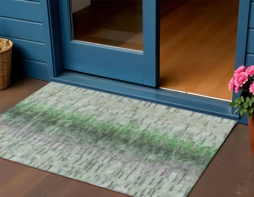 Green Gray And Ivory Abstract Washable Indoor Outdoor Area Rug Photo 1