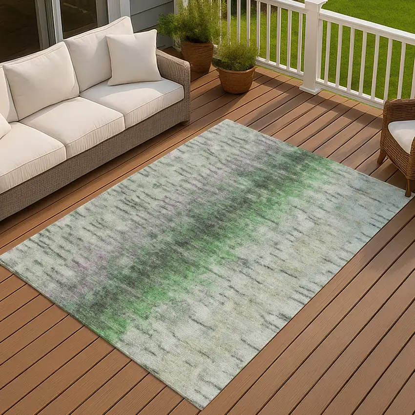 Green Gray And Ivory Abstract Washable Indoor Outdoor Area Rug Photo 6