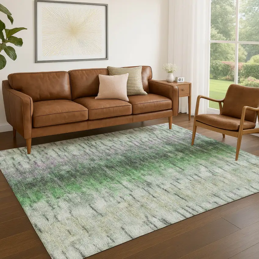 Green Gray And Ivory Abstract Washable Indoor Outdoor Area Rug Photo 7