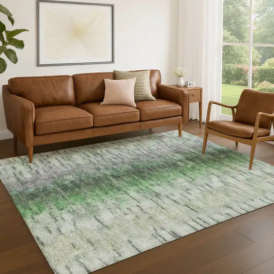 Green Gray And Ivory Abstract Washable Indoor Outdoor Area Rug Photo 8