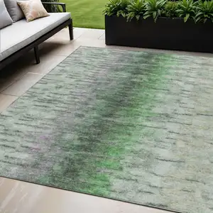 Photo of Green Gray And Ivory Abstract Washable Indoor Outdoor Area Rug