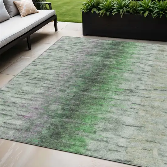 Green Gray And Ivory Abstract Washable Indoor Outdoor Area Rug Photo 1