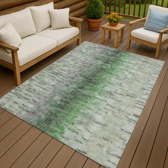 Green Gray And Ivory Abstract Washable Indoor Outdoor Area Rug Photo 9