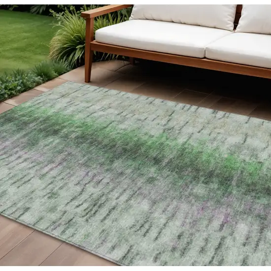 Green Gray And Ivory Abstract Washable Indoor Outdoor Area Rug Photo 1