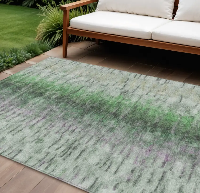 Green Gray And Ivory Abstract Washable Indoor Outdoor Area Rug Photo 1