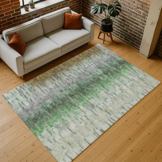 Green Gray And Ivory Abstract Washable Indoor Outdoor Area Rug Photo 9