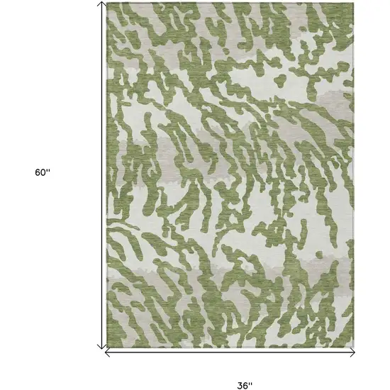 Green Gray And Ivory Animal Print Washable Indoor Outdoor Area Rug Photo 3