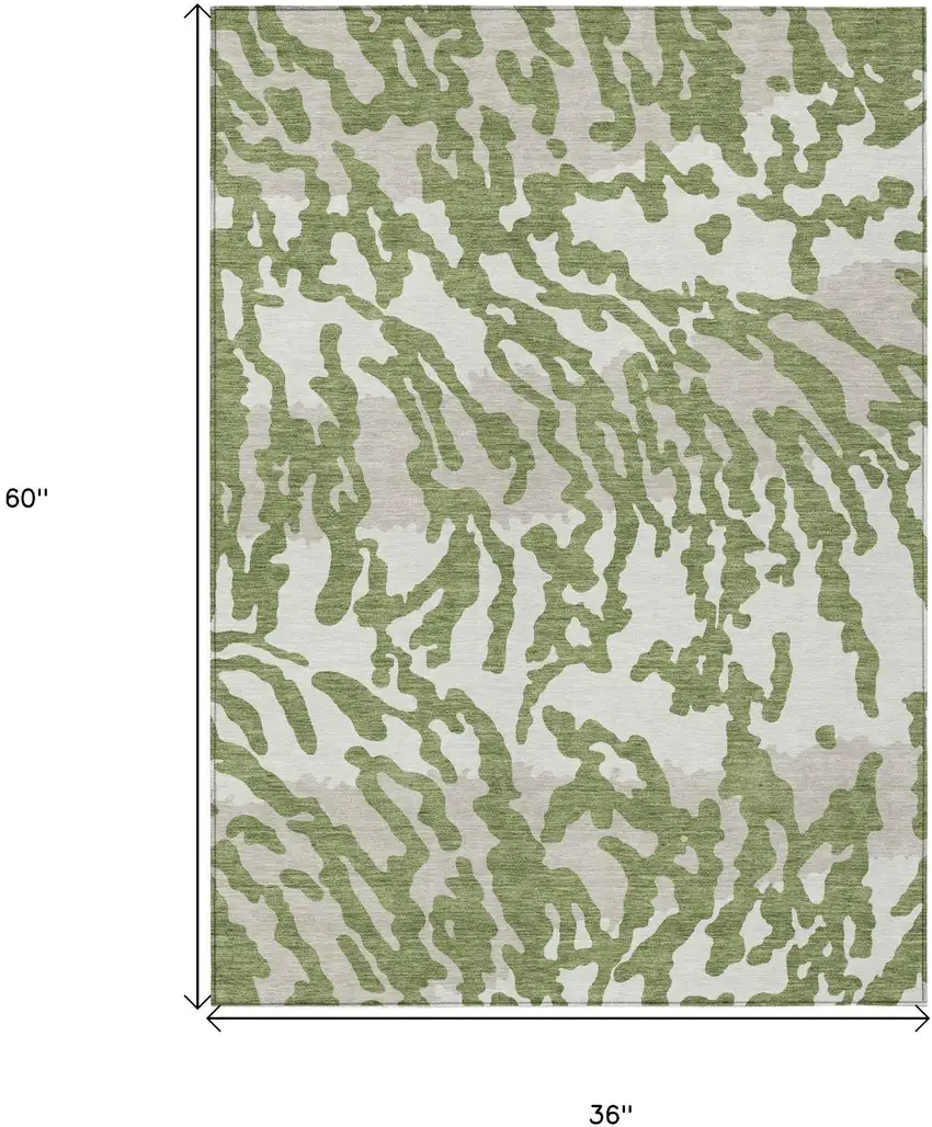 Green Gray And Ivory Animal Print Washable Indoor Outdoor Area Rug Photo 3