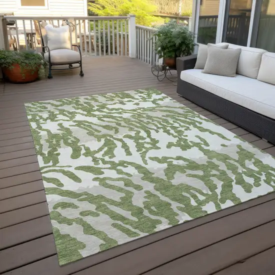 Green Gray And Ivory Animal Print Washable Indoor Outdoor Area Rug Photo 8