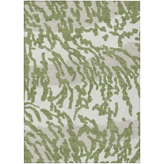 Green Gray And Ivory Animal Print Washable Indoor Outdoor Area Rug Photo 2