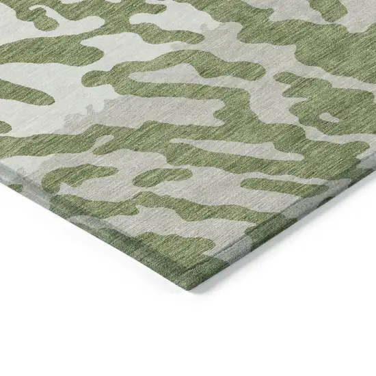 Green Gray And Ivory Animal Print Washable Indoor Outdoor Area Rug Photo 5