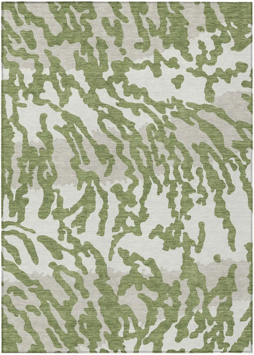 Green Gray And Ivory Animal Print Washable Indoor Outdoor Area Rug Photo 1