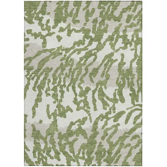 Green Gray And Ivory Animal Print Washable Indoor Outdoor Area Rug Photo 5