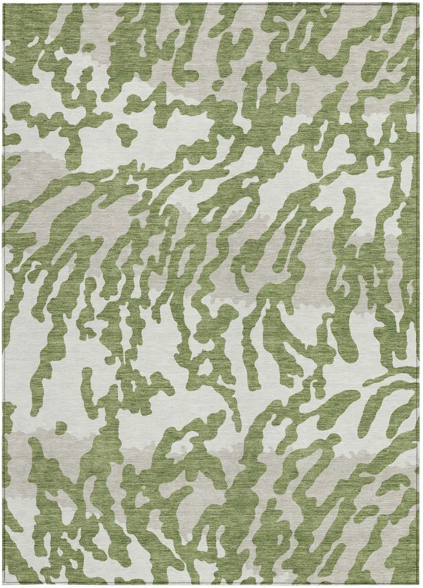 Green Gray And Ivory Animal Print Washable Indoor Outdoor Area Rug Photo 5