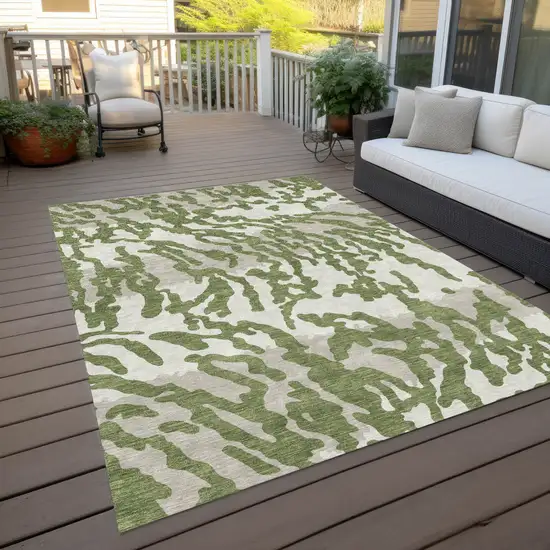 Green Gray And Ivory Animal Print Washable Indoor Outdoor Area Rug Photo 9