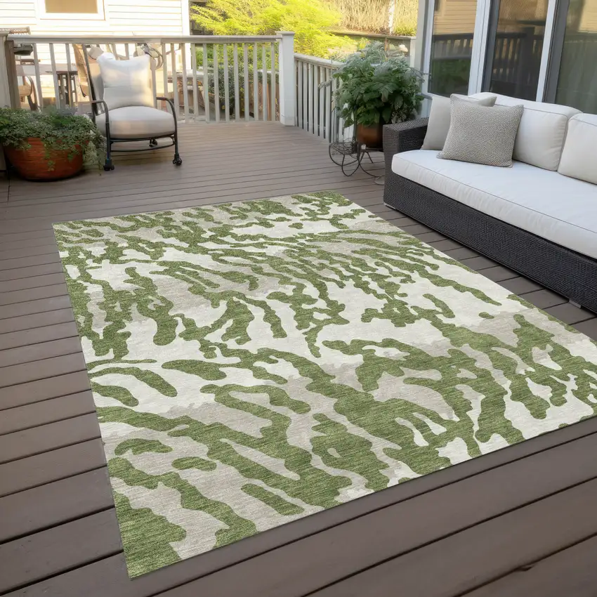 Green Gray And Ivory Animal Print Washable Indoor Outdoor Area Rug Photo 9