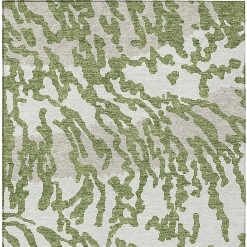 Green Gray And Ivory Animal Print Washable Indoor Outdoor Area Rug Photo 4
