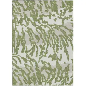 Photo of Green Gray And Ivory Animal Print Washable Indoor Outdoor Area Rug