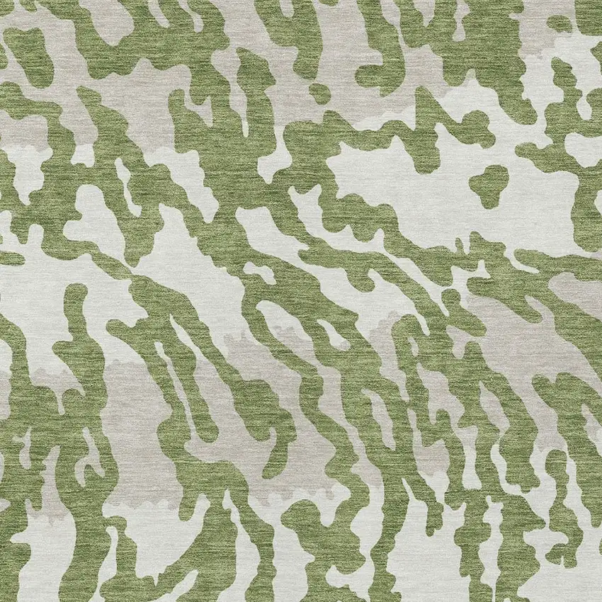 Green Gray And Ivory Animal Print Washable Indoor Outdoor Area Rug Photo 4