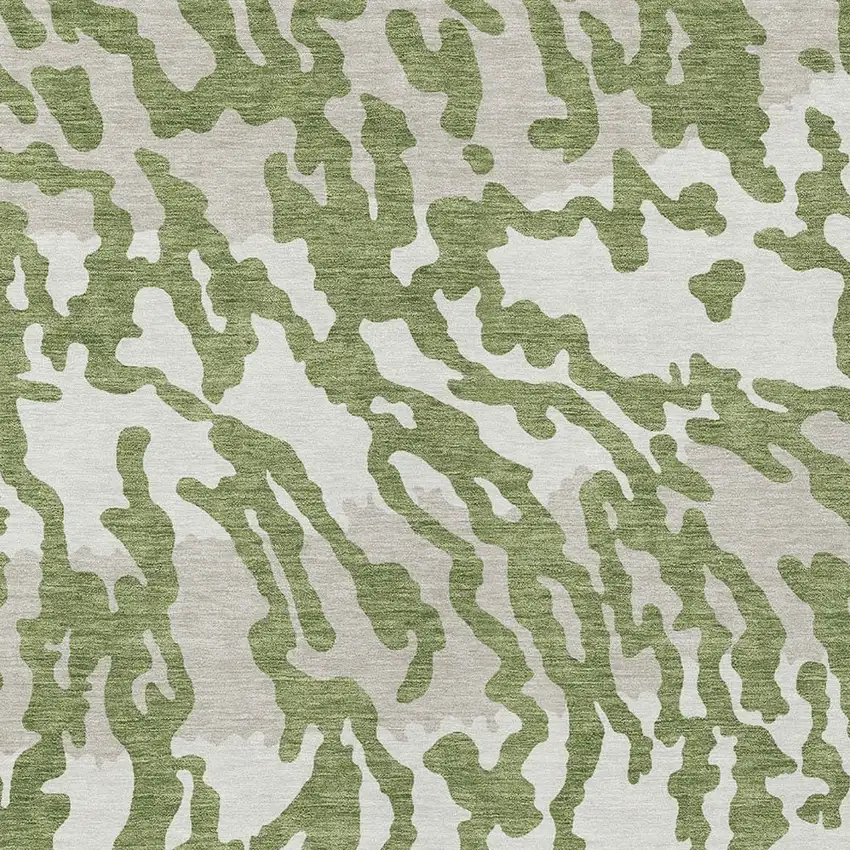 Green Gray And Ivory Animal Print Washable Indoor Outdoor Area Rug Photo 4