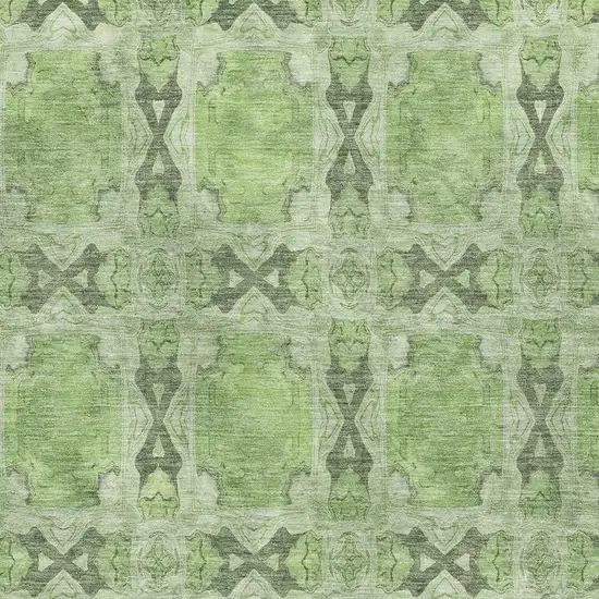 Green Gray And Ivory Floral Medallion Washable Area Rug With UV Protection Photo 3