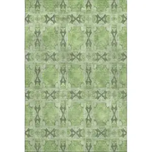 Photo of Green Gray And Ivory Floral Medallion Washable Area Rug With UV Protection
