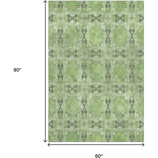 Green Gray And Ivory Floral Medallion Washable Area Rug With UV Protection Photo 3