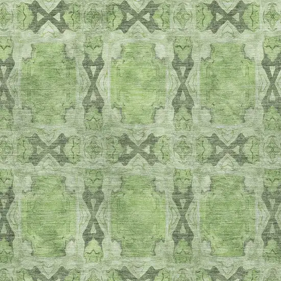 Green Gray And Ivory Floral Medallion Washable Area Rug With UV Protection Photo 3