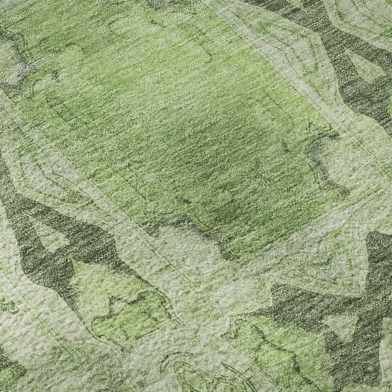 Green Gray And Ivory Floral Medallion Washable Area Rug With UV Protection Photo 9