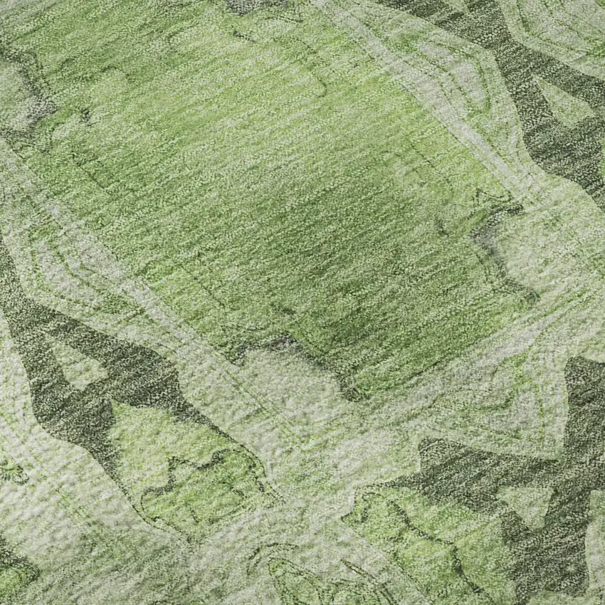 Green Gray And Ivory Floral Medallion Washable Area Rug With UV Protection Photo 9