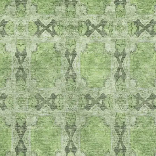 Green Gray And Ivory Floral Medallion Washable Area Rug With UV Protection Photo 3