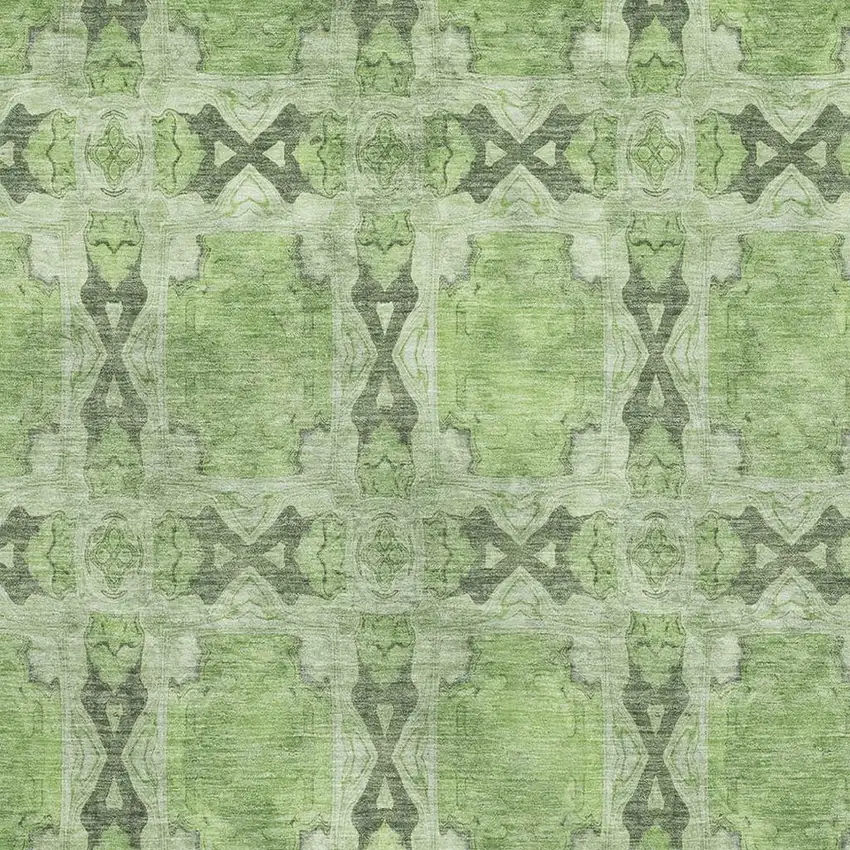 Green Gray And Ivory Floral Medallion Washable Area Rug With UV Protection Photo 3