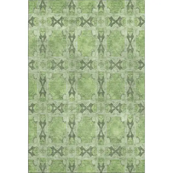 Green Gray And Ivory Floral Medallion Washable Area Rug With UV Protection Photo 1
